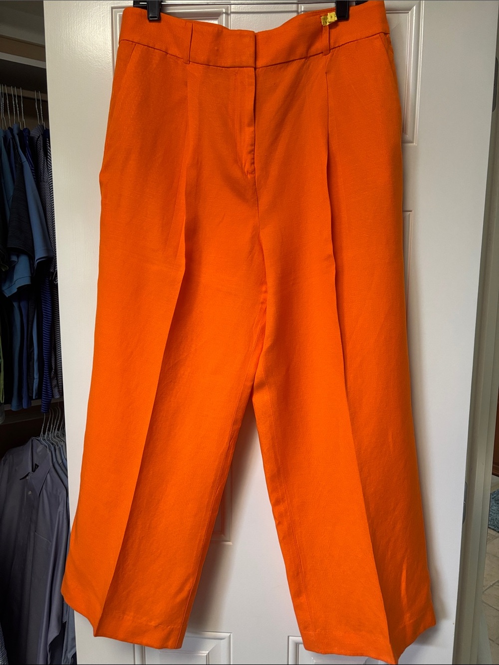 Peyton Linen Blend Orange Wide-Leg Trousers - Picture 4 of 7